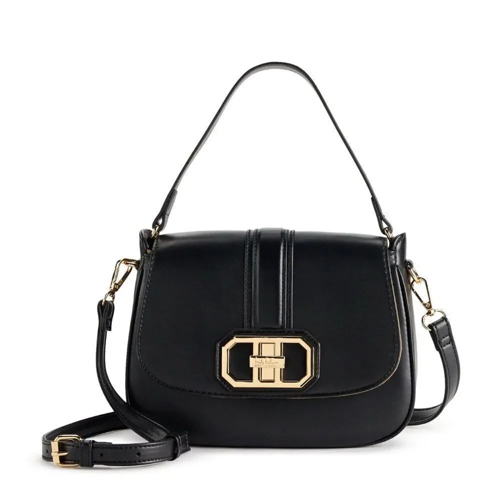 New! Nicole Miller Black Shoulder Flap Crossbody Bag